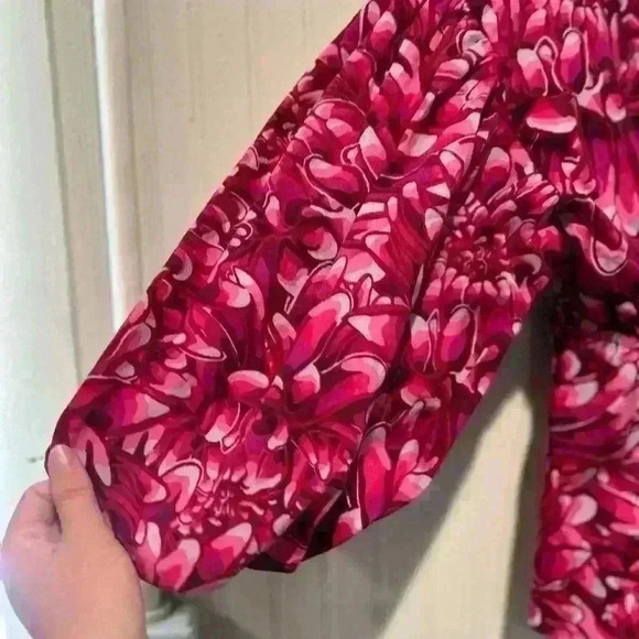 Kika Vargas for Target colorful oversized Floral Scallop open Back Blouse Sz Lg - Picture 9 of 9